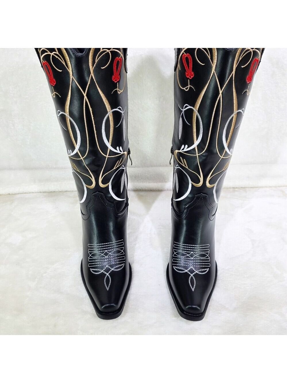 NIB Lily Bell Embroidery Country Western Cowgirl Calf Knee Boots Black - Picture 7 of 13